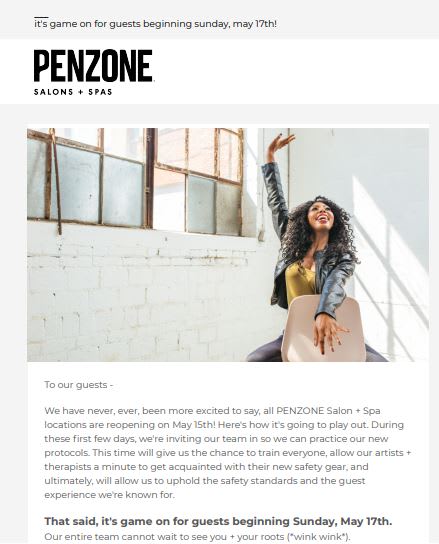 STAMP 2020: PENZONE Salons + Spa's COVID-19 Client Communications