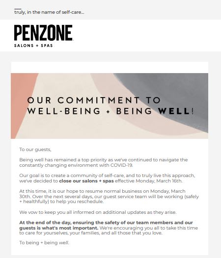 STAMP 2020: PENZONE Salons + Spa's COVID-19 Client Communications