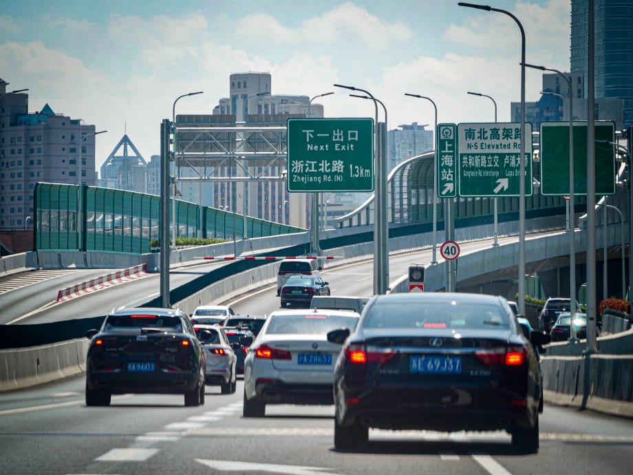 Cars from the rear on a Shanghai freeway