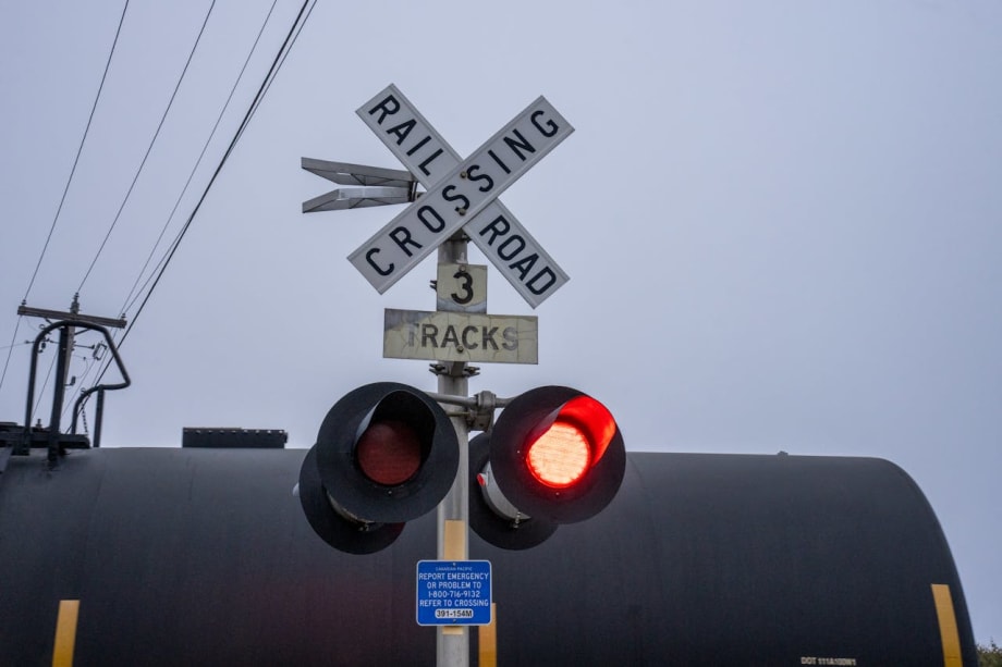 photo of a railroad crossing sign