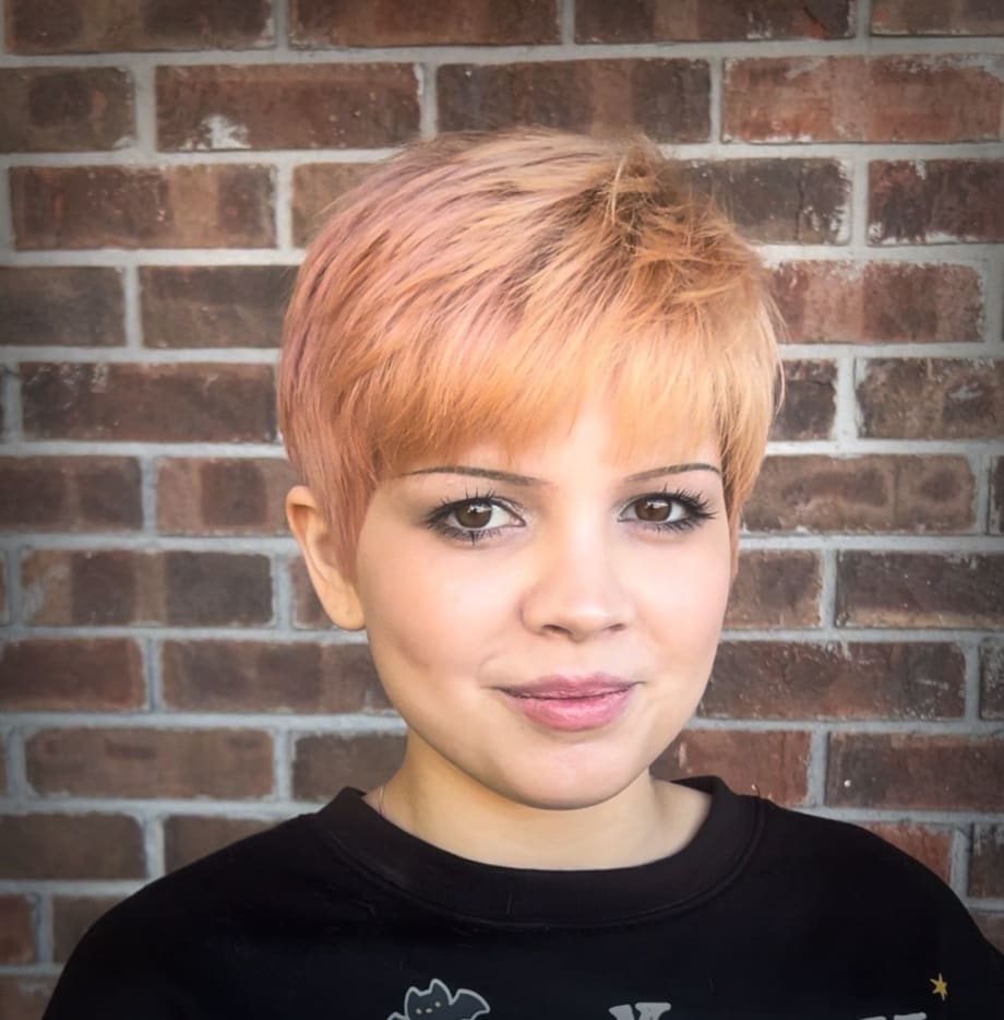 A woman with a short haircut