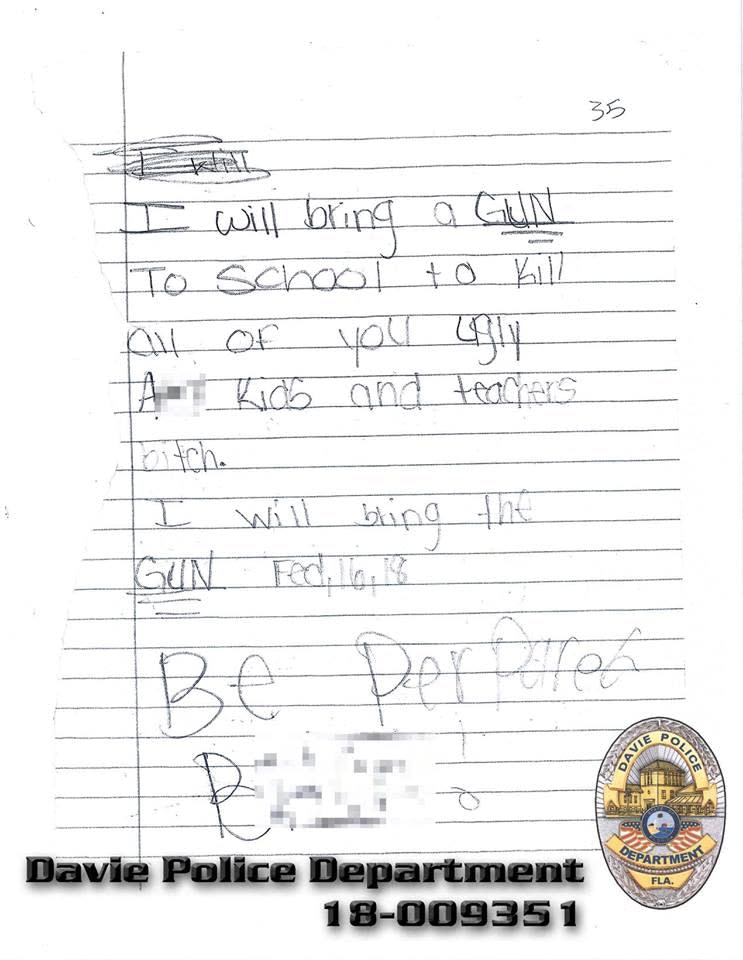 Florida 6th Grader Arrested for Writing Letter Threatening School Shooting
