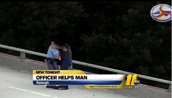 Video: Raleigh Police Officer Talks Man Off Bridge and Hugs Him