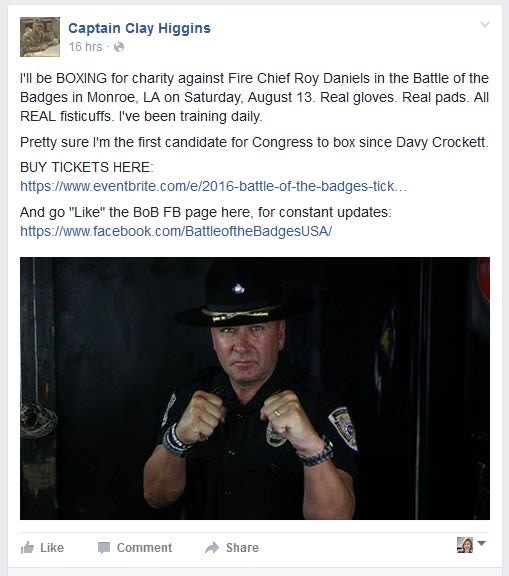 Cajun Captain Clay Higgins to Box for Charity