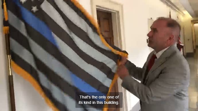 Video: "Cajun Captain" Clay Higgins Places "Thin Blue Line" Flag Outside His Congressional Office