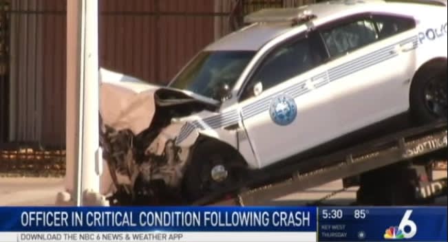 Video: Miami Officer Critically Injured in Crash