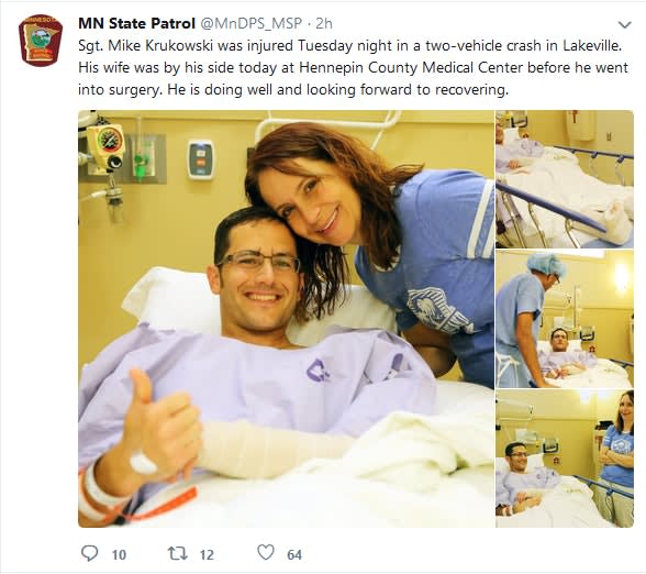 Minnesota Trooper Hit Head On, Injured in Crash