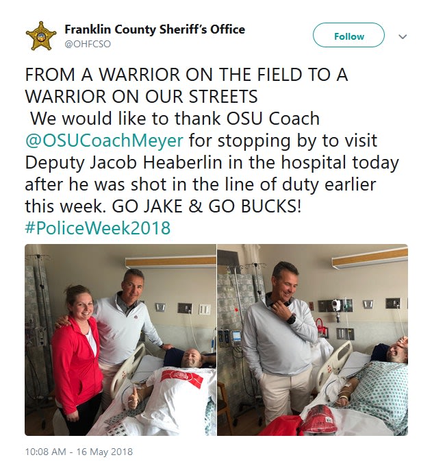 Buckeyes Coach Visits Ohio Officer Shot in Line of Duty