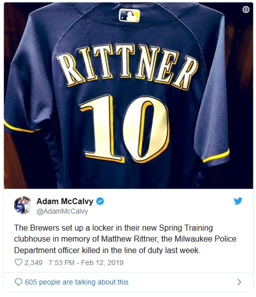 Milwaukee Brewers Baseball Team Honors Fallen Officer
