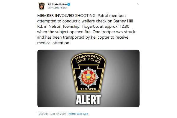 Pennsylvania State Trooper Shot, Wounded at Welfare Check