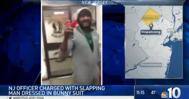 Video: NJ Officer Charged with Slapping Man in Bunny Suit Blowing Air Horn in Station