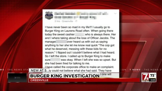 Video: Burger King Manager Reportedly Fired After Saying Fallen South Carolina Officer "Got What He Deserved"
