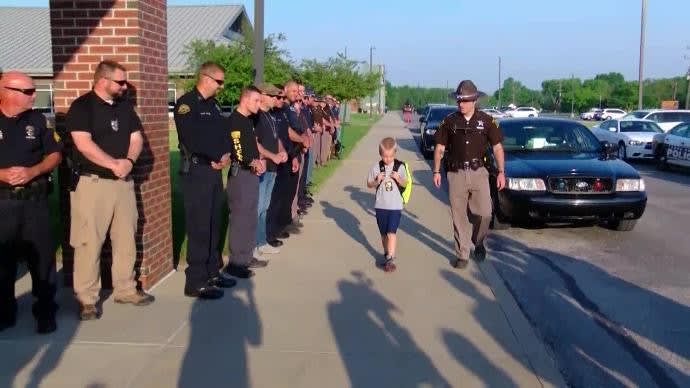 5-Year-Old Son of Slain Indiana Officer Escorted to School by Dozens of LEOs