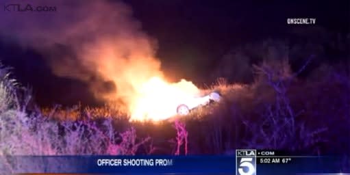 Video: California Officer Shot in Badge, Suspect Dies in Fiery Crash