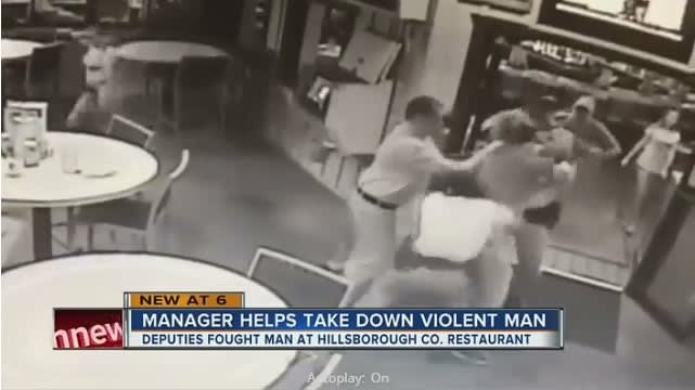 Video: FL Restaurant Manager Helps Deputies Subdue Violent Customer