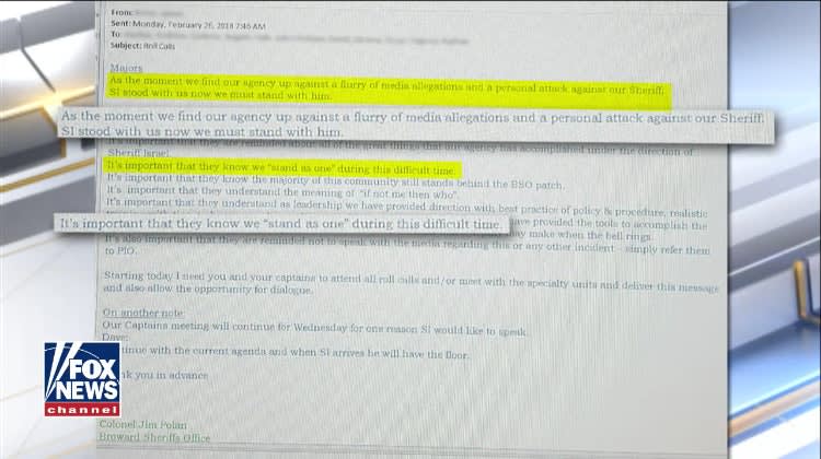 Video: Fox News Host Blasts Broward Sheriff, Says Deputies being Directed to Defend Him