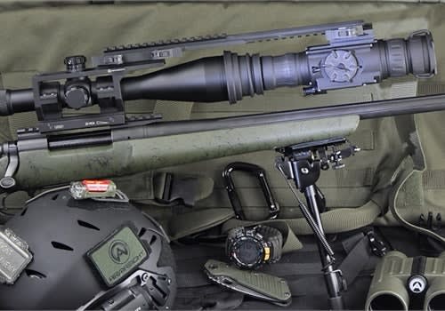 FLIR’s FSRS (Front Scope Rail System) mounts on an existing rail and provides scope rings plus an extended rail forward of the day optic. This is a great DIY solution for adding a forward-mounted thermal imager, especially for hog and predator bolt guns.