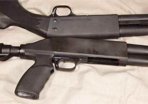 Ithaca offers a traditional stock and an AR-style pistol grip as custom options for its M37 shotguns. Photo: Scott Smith