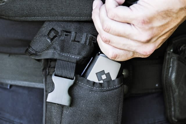 A FLIR Scout III or LS-Series thermal imager is easily carried on an officer’s utility belt, ready for instant deployment.
