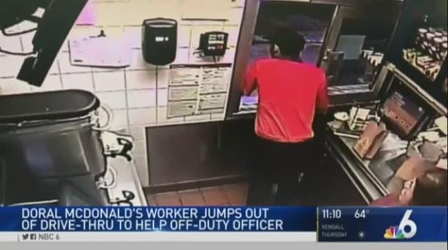 Video: FL McDonald's Worker Jumps Through Drive-Through Window to Aid Officer in Medical Distress