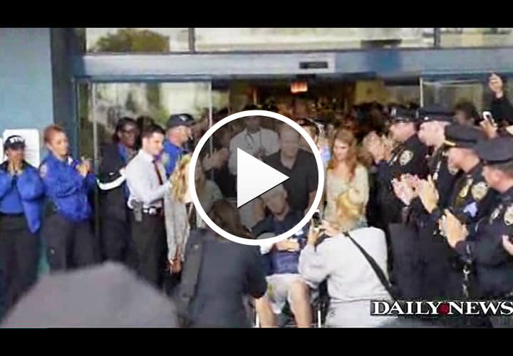 Video: NYPD Officer Wounded in Hatchet Attack Cheered by Comrades as He Leaves Hospital