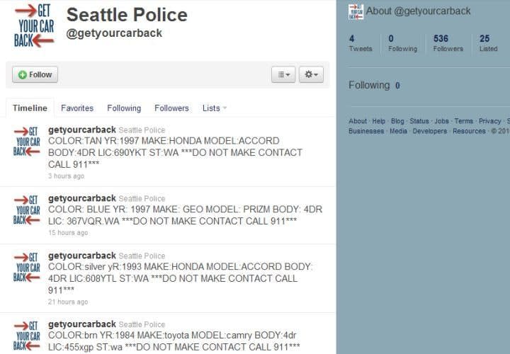 Seattle Police Tweet Stolen Car Descriptions
