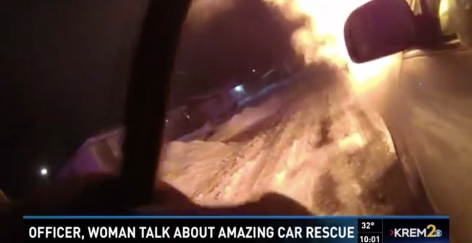 Video: Washington Officer Rescues Woman from Burning Car
