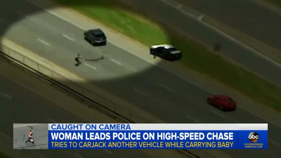 Video: Woman Carrying Baby Crashes During Pursuit, Attempts Carjacking