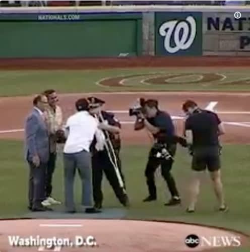 Capitol Police Officer Injured During the Baseball Practice Shooting Throws Out First Pitch at Congressional Baseball Game