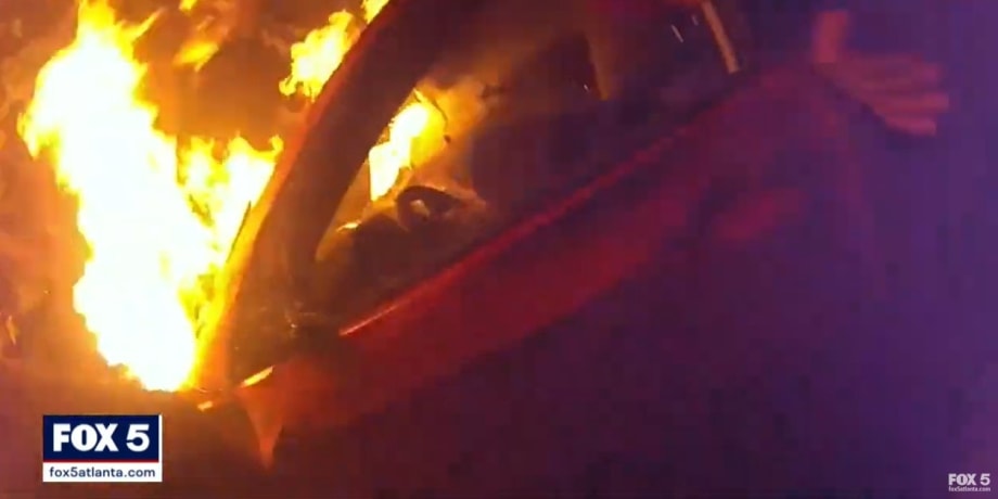 Atlanta Officers Pull Man Through Window of Car Engulfed in Flames