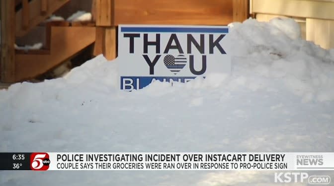 Delivery Driver Reportedly Destroyed Elderly Couple's Groceries Over Police Support Sign