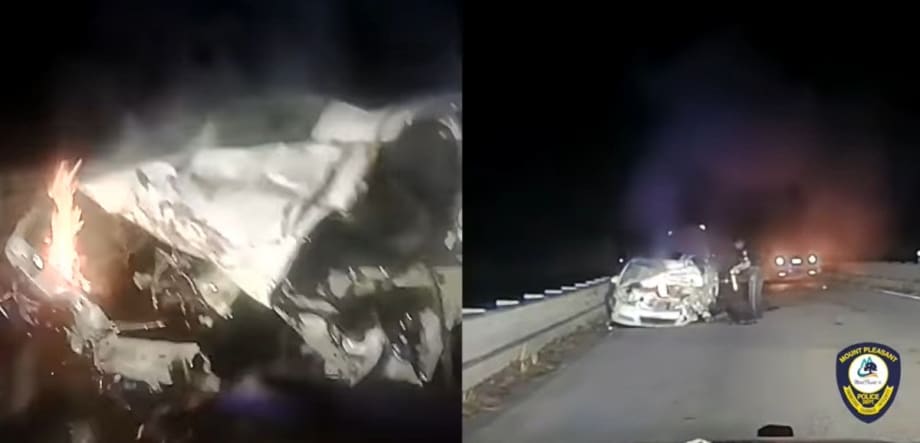 Video Shows SC Officer Rescuing Woman from Wrecked, Burning Car