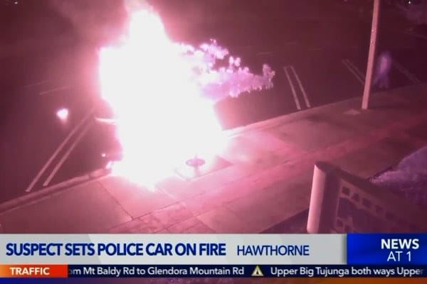 Video: Man Sets Patrol Vehicle On Fire Outside California Police Station