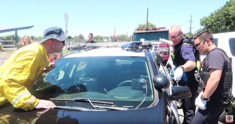 Video: California Firefighters Rescue Rookie Officer Trapped in Back of Squad