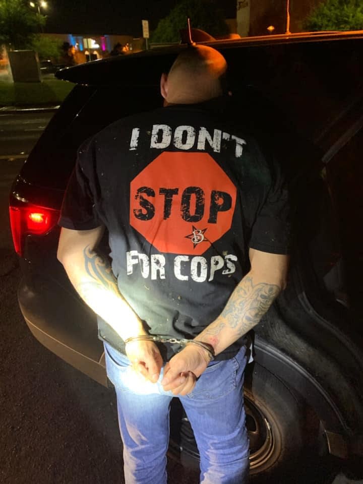 CHP Officer Arrests Motorcyclist Wearing Shirt that Says, "I Don't Stop for Cops"