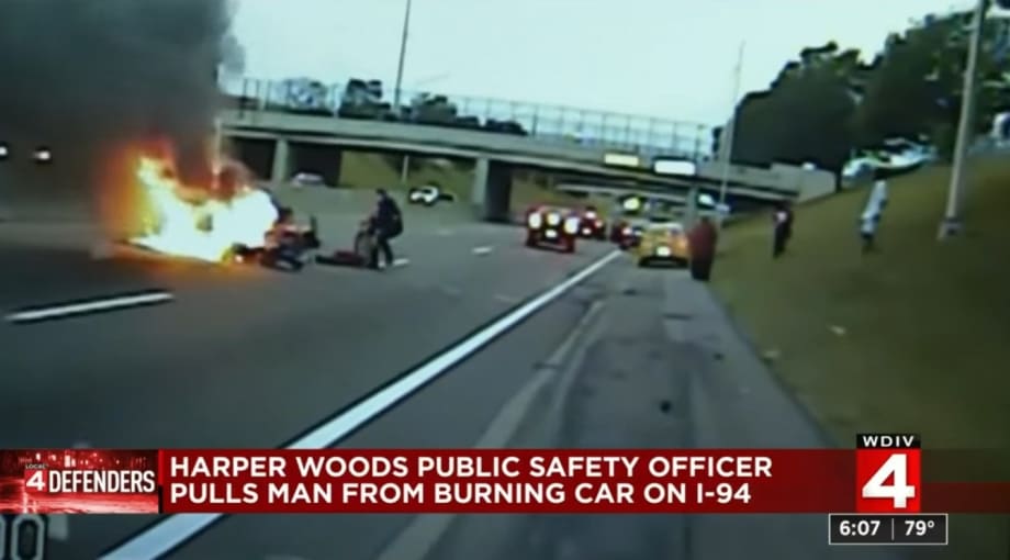MI Officer Pulls Crash Victim from Burning Car