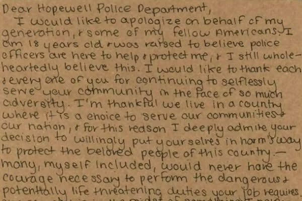 West Virginia Teen Writes Letter of Thanks to Police Department