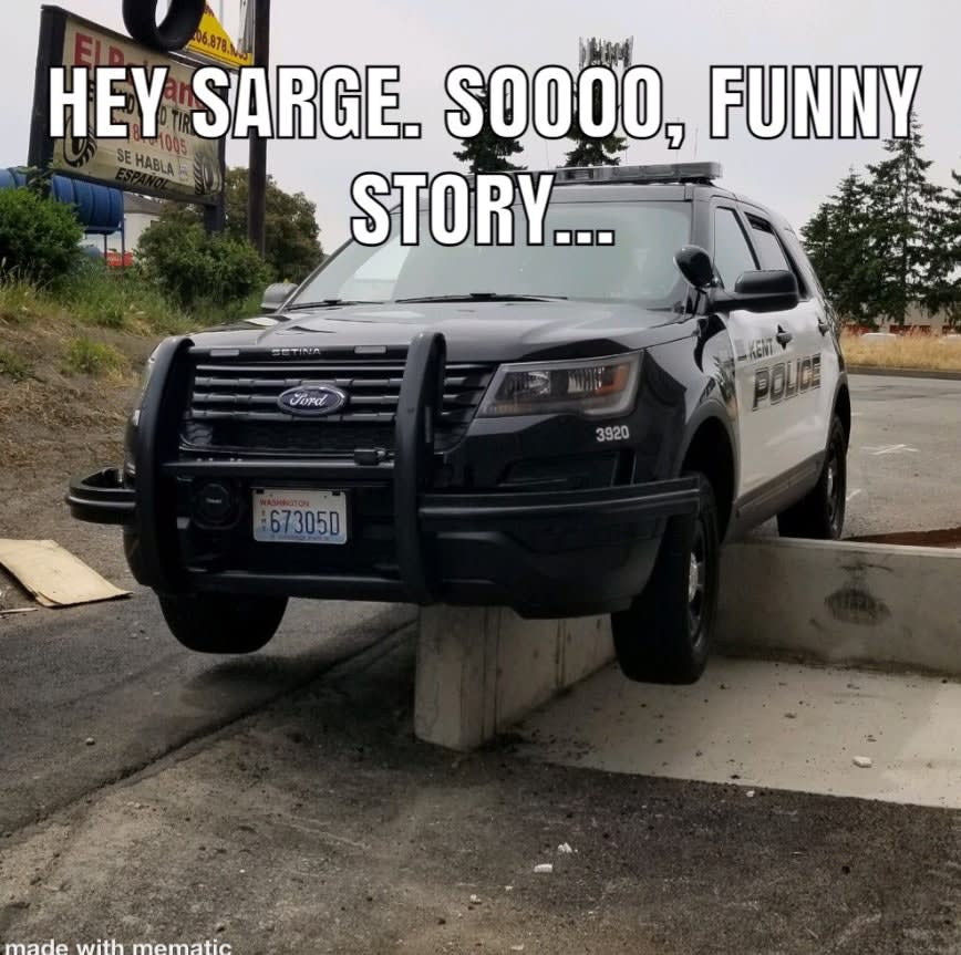 Officer Puts Squad Car on Large Curb—Department's Twitter Post Goes Viral