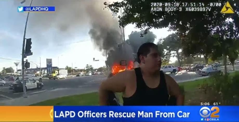 LAPD Officers Rescue Disabled Man from Burning Car