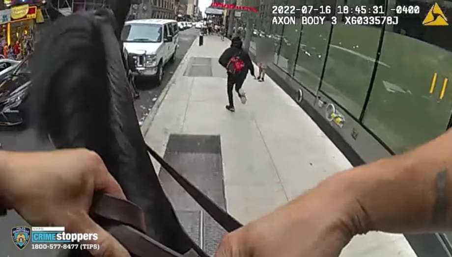 NYPD Video Shows Mounted Officer Pursue Fleeing Suspect Through Times Square