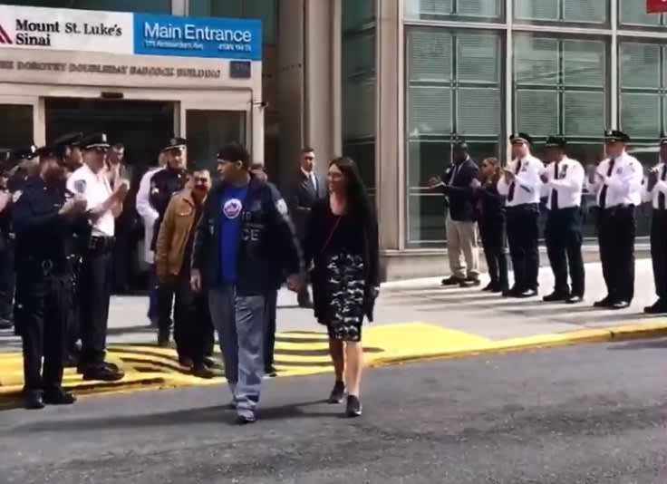 Video: NYPD Officer Wounded in Gunfight Leaves Hospital to Applause from Fellow Officers