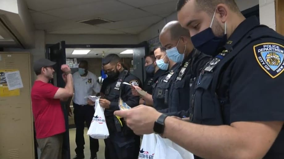 Police Supporters Give Gift Packages to NYPD Officers in Brooklyn