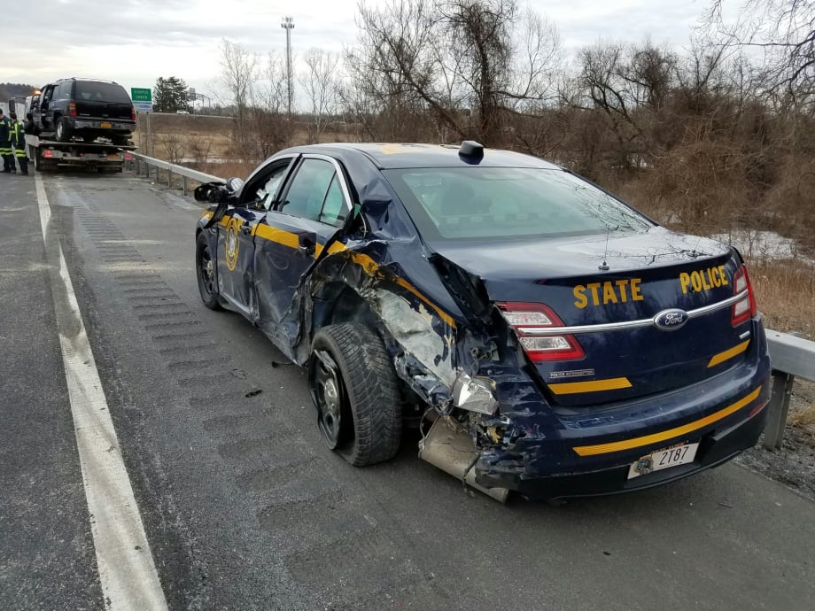 New York Trooper Injured when his Vehicle is Struck by Truck at Roadside
