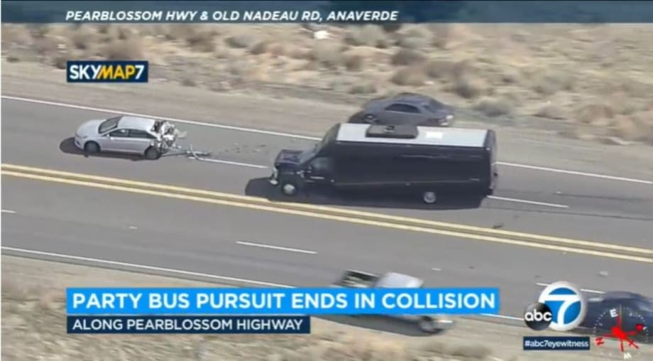 CA Stolen Party Bus Pursuit Ends in Crash