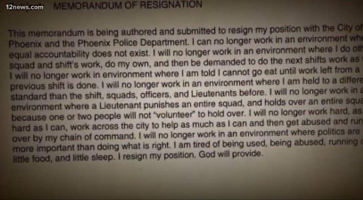 Phoenix Officer Resigns Rather Than Work Another Extended Shift