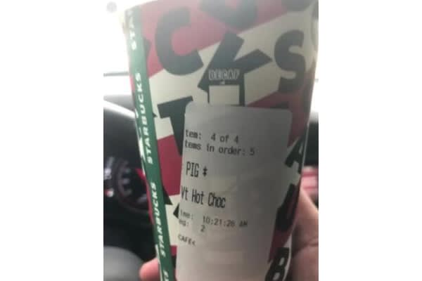Oklahoma Officer's Starbucks Cups Delivered with "Pig" Written on Label