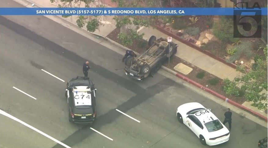 CHP Vehicle Pursuit Ends in L.A. with PIT Maneuver, Flipped Pickup