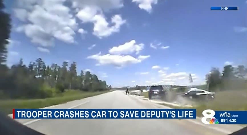 FL Trooper Rams Suspect's Vehicle to Save Deputy Deploying Spikes