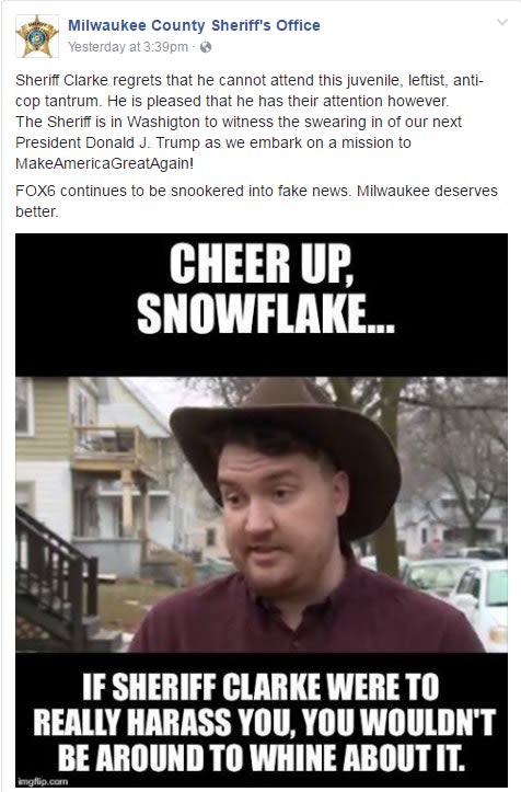 Milwaukee County Sheriff's Office Uses Facebook to Respond to Man who Claims Sheriff Clarke Abused Power