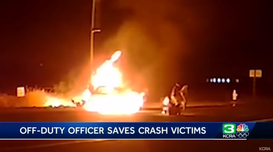 Off-Duty CA Officer Pulls 2 from Burning Wreck